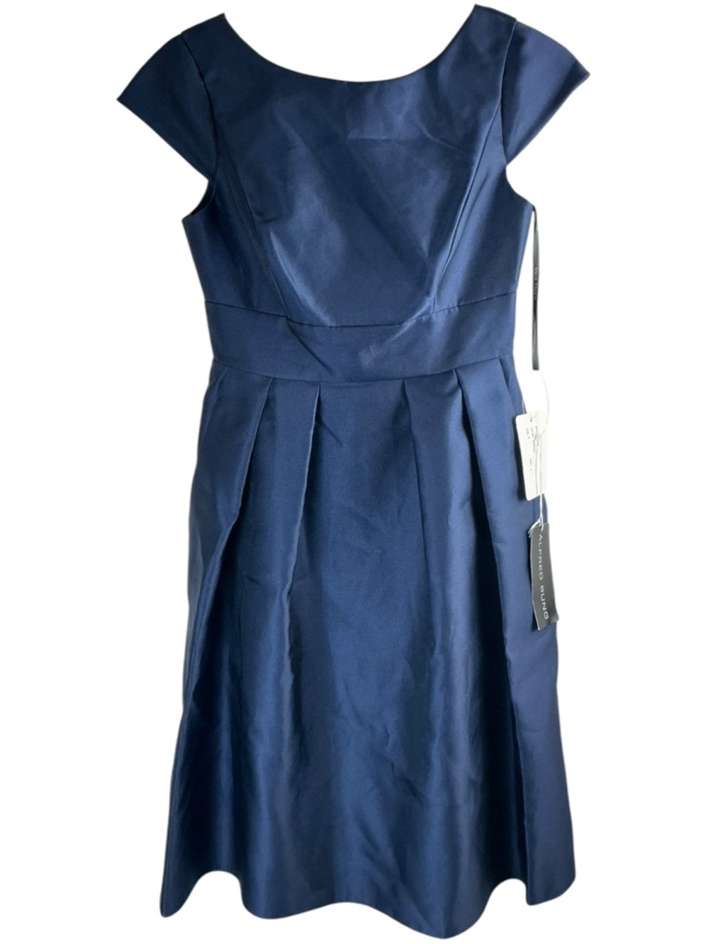 ALFRED SUNG Navy Cap-Sleeve Pleated Midi Dress - Picture 3 of 8